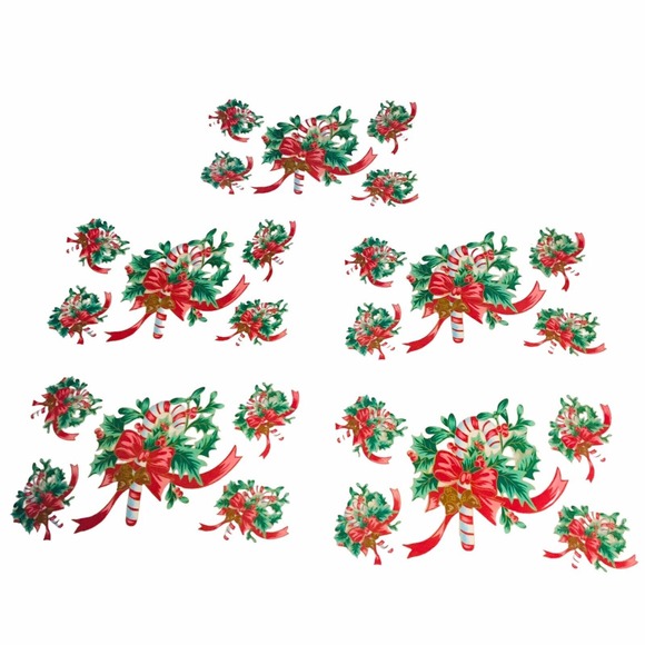 Vintage Christmas Decor Lot Candy Canes Figurines Snowflake  Vintage Clear See Through Christmas Placemats Lot of 4 Candy Cane Bows Snowflake
